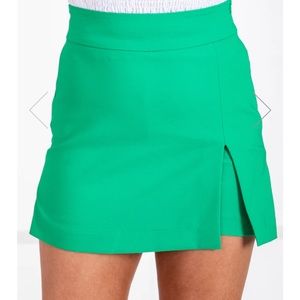 Pink Lily Check Your Schedule Kelly Green Side Slit Skort